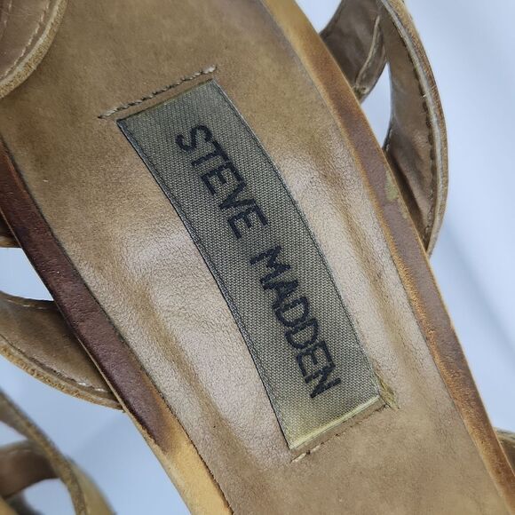 🐞Steve Madden Tan Leather Strappy Open Toe Heels Size 8 - Picture 8 of 9